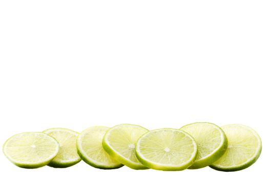 a row lime blades on white background