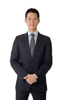 Portrait of Asian young business man on white background.