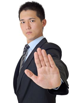 Young businessman reject gesture with confident expression on face.