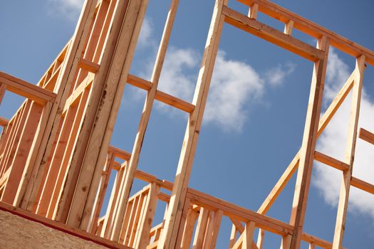 Abstract of New Home Construction Site Framing.