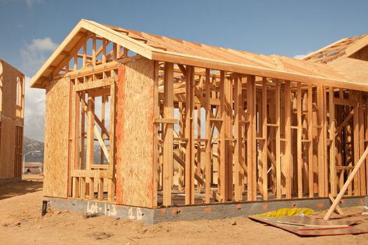 Abstract of New Home Construction Site Framing.