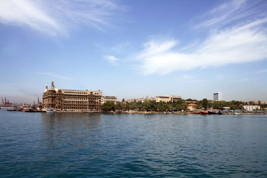 Summer sea landscape with Haydarpasa railway station, Istanbul, Turkey