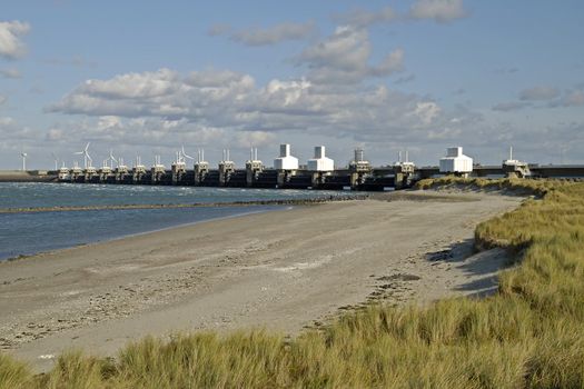 Storm surge barrier in Zeeland, Netherlands. Build after the storm disaster in 1953.