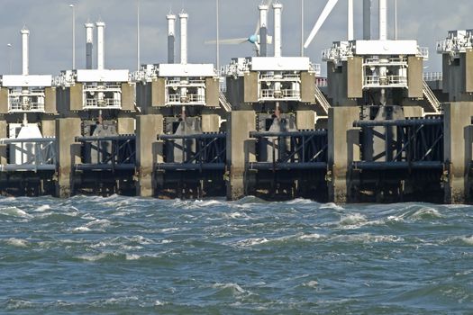 Storm surge barrier in Zeeland, Netherlands. Build after the storm disaster in 1953.