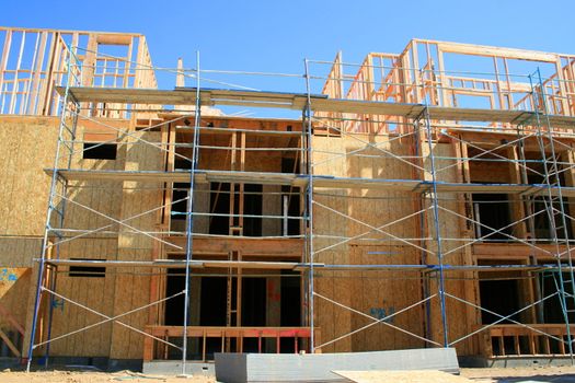 Close up of a building under construction.
