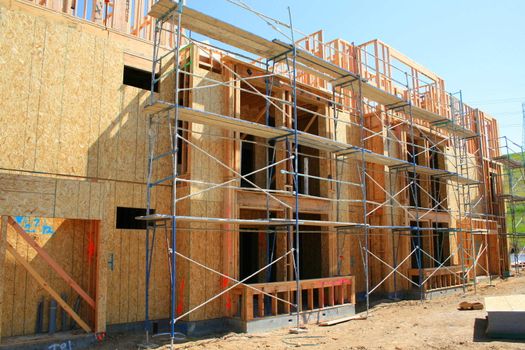 Close up of a building under construction.
