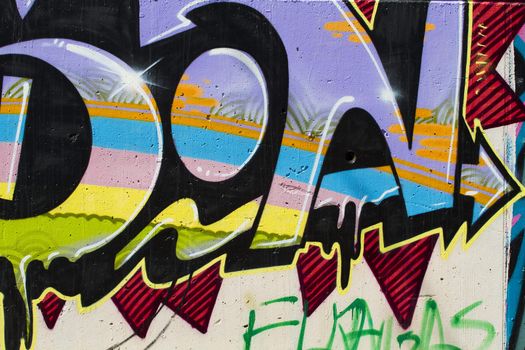 Colorful segment of a graffiti in Spain