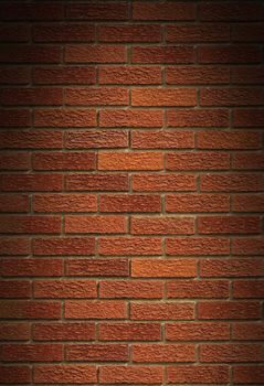 Red brick wall background lit dramatically from above