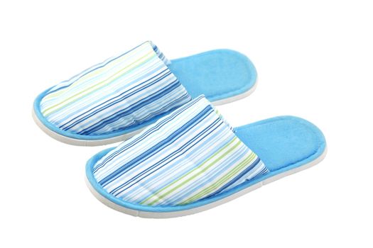 front view of blue textile unisex slippers