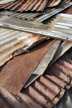 A stack of old Zinc which use for roofing.