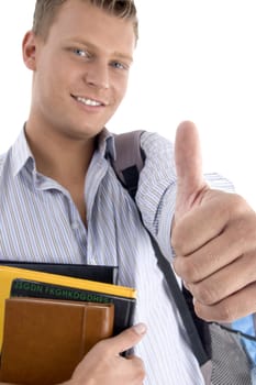 college student wishing good luck on an isolated white background