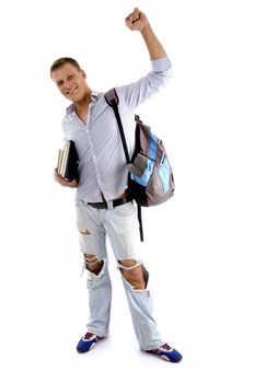 full body pose of successful student against white background