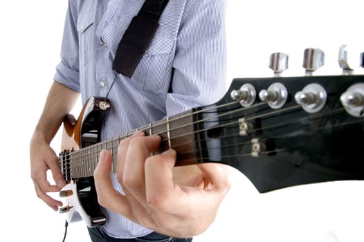 young guy playing melody with white background