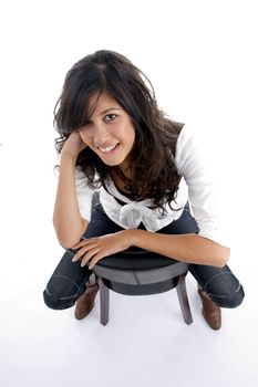 female  looking at camera on an isolated white background