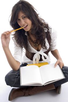 female student with books isolated on white background