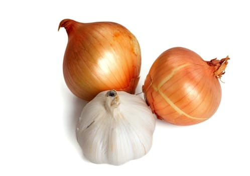 Fresh onion and garlic isolated on white