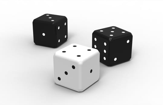 Three dices, render,  isolated on white background