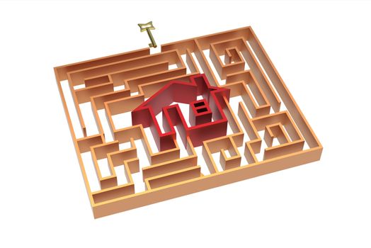A real estate home puzzle with a house key, render, isolated on white 