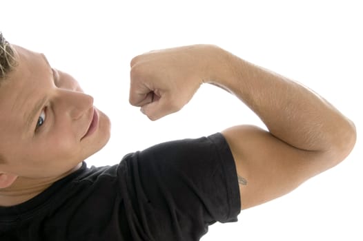 back pose of muscular hand of man with white background