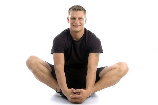 male doing exercise with white background