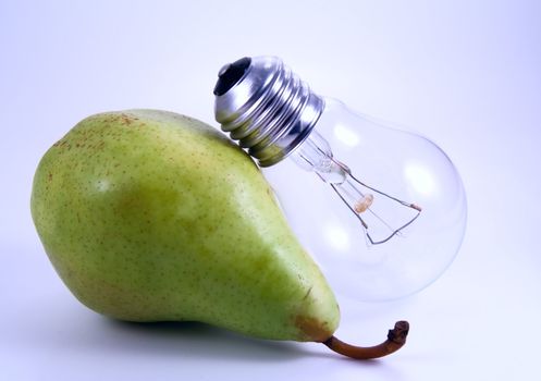 Green pear and electric bulb