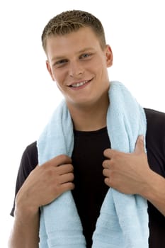 smiling man with towel with white background