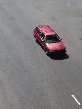 A car driving down a road.