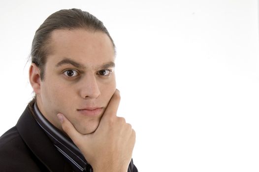 portrait of angry businessman on an isolated white background