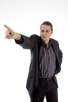 angry businessman pointing with white background