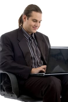 handsome manager working on laptop with white background