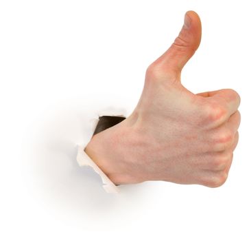 Thumb up, photographed on a white background