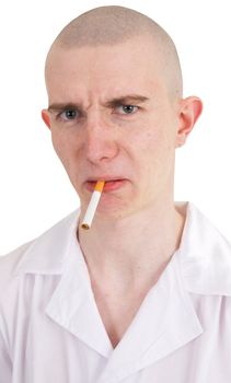 The man holding cigarette in the mouth