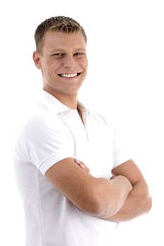 posing handsome male model with white background