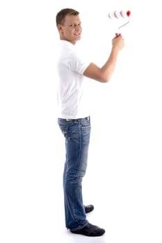 cleaning man painting against white background