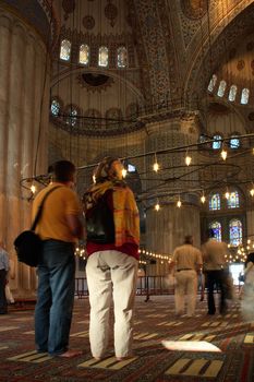 interior of blue mosque in Istanbul, Turkey