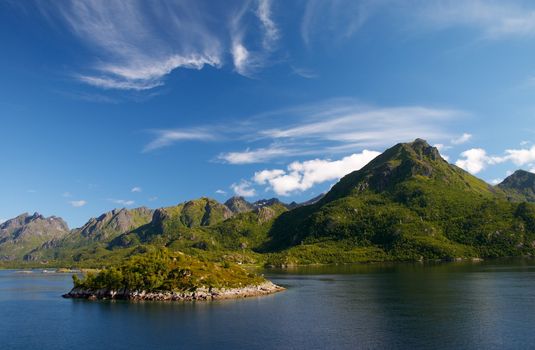 Landscape of fiord near Lofoten island in north Norway