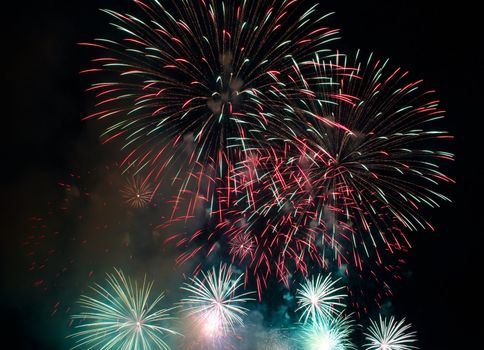 majestic fireworks in black sky on time of firecracker show