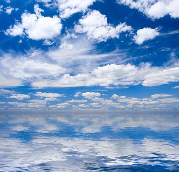 beautiful seascape with white clouds on blue sky