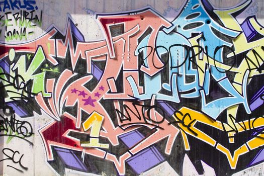 Colorful segment of a graffiti in Spain