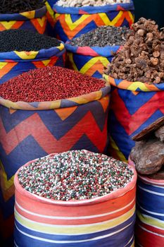 Different eastern spicy in sacks on the Egypt bazaar