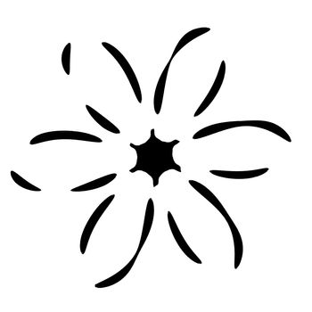 An abstract stylized illustration of a flower that is done in black and white.
