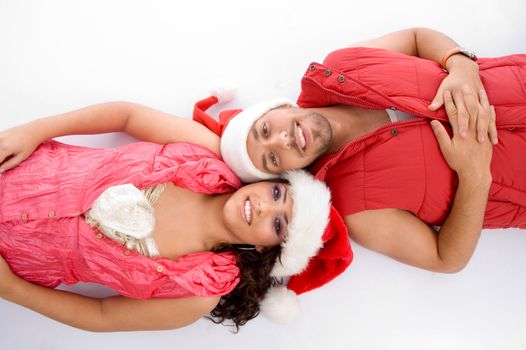 laying brother and sister on an isolated background