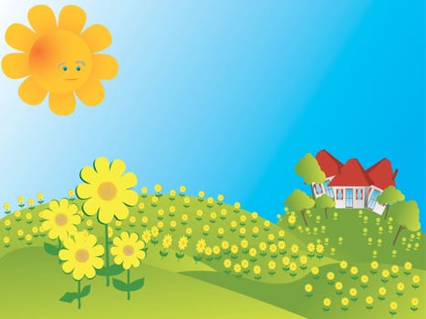 Background illustration with sunflowers