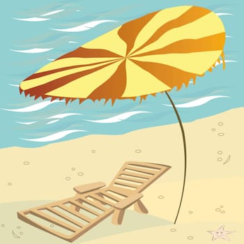 Lounge chair and umbrella on the beach