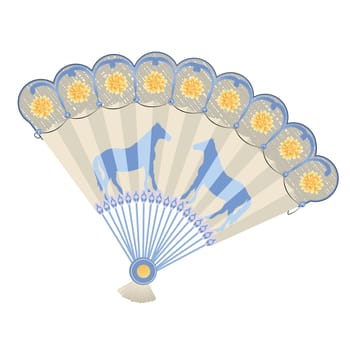 Decorated hand fan against white background