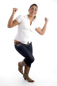 standing happy female on an isolated background