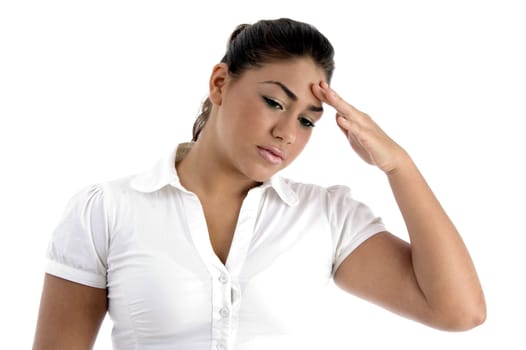 female in tension on an isolated background