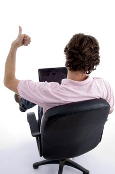 back pose of man wishing goodluck with white background