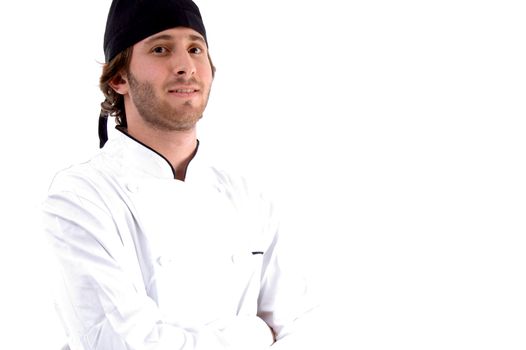 portrait of young chef with white background