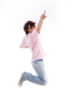 jumping man pointing you against white background